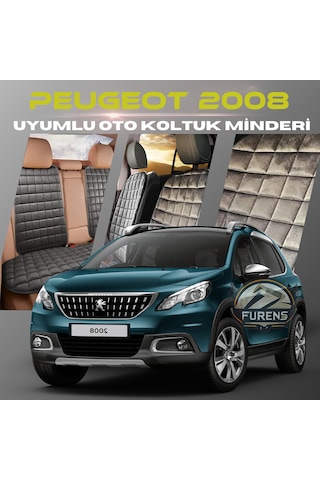 Peugeot 2008 Antrasit Tay Tüyü Cepli & Terletmez Sırtlı Oto Koltuk Minder Seti - Koruma Kılıfı Ön & Arka Set