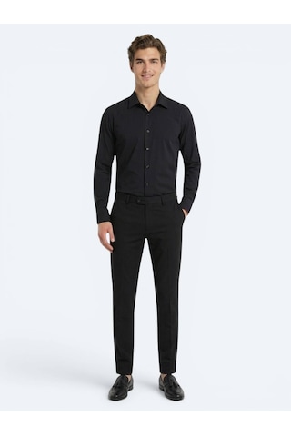 Kip Siyah Düz Regular Fit Uzun Casual Gömlek