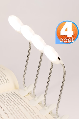 4 Adet Kitap Okuma Işığı Mandallı Çok Fonksiyonlu Led Mini Çalışma Lambası Pilli Spiral Gövde 168b Beyaz