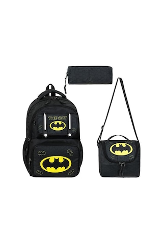 İlkokul Çantası 3'lü Set 42 30 Cm Beslenme Çantası Kalem Kutusu Ortopedik Sırt Erkek Çocuk Kids Bag Siyah