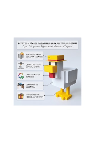 3d Baskı Piksel Tasarımlı Şapkalı Tavuk Figürü Dekoratif Oyuncu Masası Aksesuarı Ve Hediyelik Minecraft Tavuk