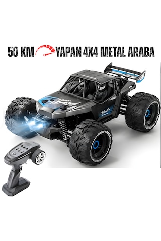 Oyuncak Uzaktan Kumandalı Metal Gövde 50 Km Hız Yapan 4x4 Off-road Arazi Aracı Şarjlı 1400 Mah Mavi
