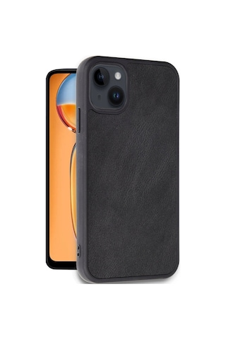 Apple, Uyumlu iPhone 15 Kılıf Aras Deri Kapak - Siyah