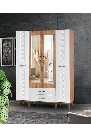 Tuğçe Membran 4 Kapılı Gardrop Elbise Dolabı 145x47x200cm Beyaz
