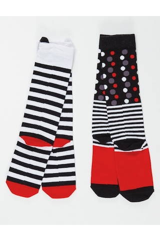 Denokids Mushi Çizgili Kediler Kız Dizaltı Çorap 2'Li
