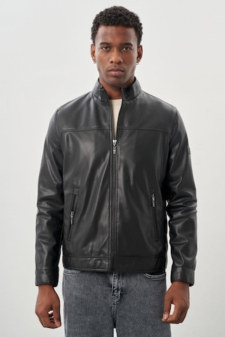İmza Siyah Suni Deri Hakim Yaka Düz Yırtmaçsız Tam Astar Slim Fit Casual Deri Mont 1038245151 Siyah
