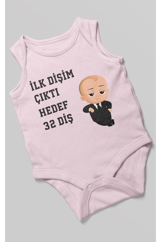 Morivokids İlk Dişim Çıktı Hedef 32 Diş Sıfır Kollu Bebek Body Bebe Pembe