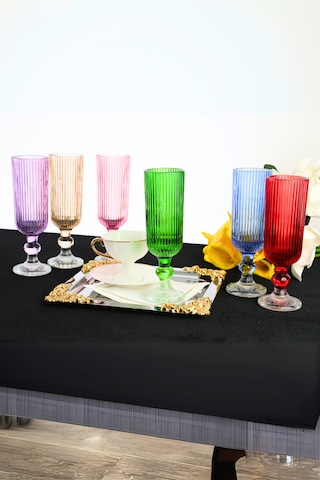 Organik Boya 6 Renk Kristal Ayaklı Kahve Yanı Su Bardağı