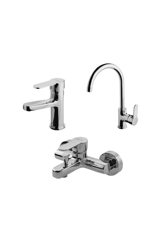 Newarc Domino Lavabo Banyo Eviye Bataryası 3'lü Set 971521-971511-971531 Krom