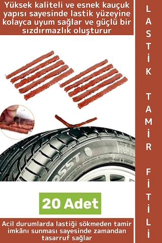 Otomobil Motosiklet Bisiklet Onarım Bakım Esnek Kauçuk Acil Durum Kiti Lastik Tamir Fitili 20 Adet