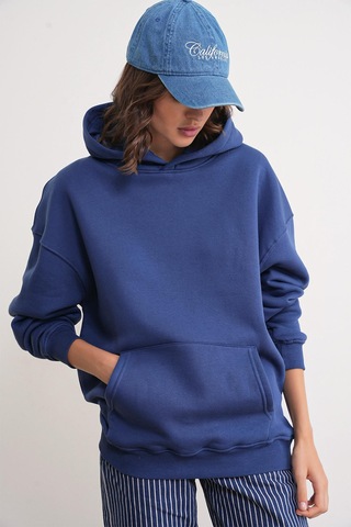 Mixray 2022 Unisex 3iplik Basic Polarlı Kapüşonlu Sweatshirt Hoodie Lacivert