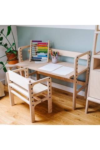 Woodesk Nido,montessori Ahşap Çocuk Masa Ve Taburesi, Cpt4772-100 Naturel