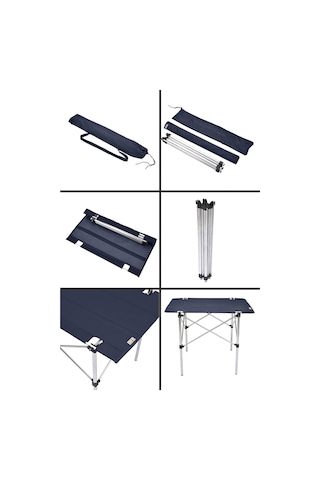 Exent 50x70 Cm Kamp Masası Katlanabilir Masa, Piknik Bahçe Balkon Plaj Masası, Taşıma Çantalı Masa-lacivert