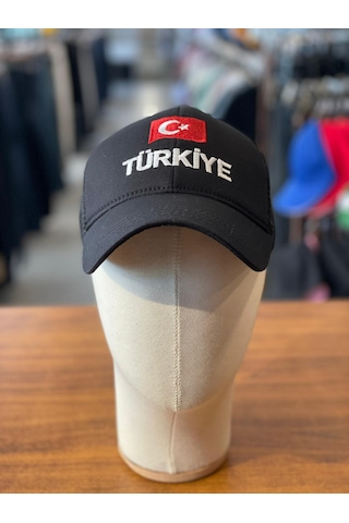 Türkiye Bayrak Nakışlı Fileli Unisex Beyzbol Cap Şapka Siyah