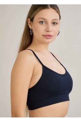 Kadın İp Askılı Kaşkorse Crop Bluz - S504780 Lacivert