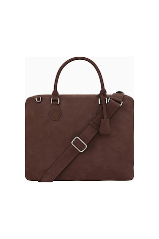 Montroi Nubuck Deri Evrak Çantası Lüks Dayanıklı Unisex Iş Çantası Kahverengi