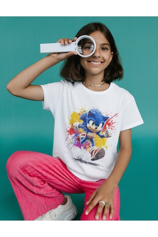 Alpşan Ticaret Kirpi Sonic Çocuk Tişört Sonic Unisex Yetişkin Tişört Beyaz
