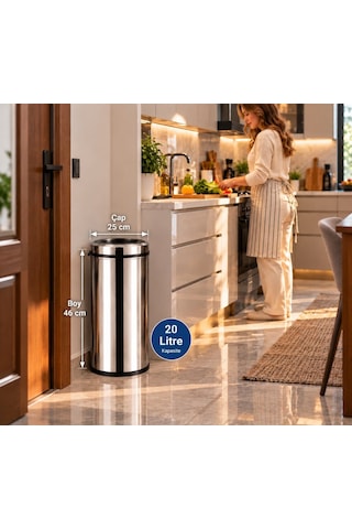 Pratik Çemberli Çöp Kovası 20 Lt Paslanmaz Acar 13283