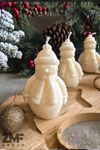 Yılbaşı Temalı Kardan Adam Mum Dekoratif Mum 10cm 1 Adet Beyaz