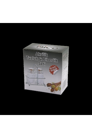 Akrilik Tuz Biber Baharatlık Seti 2'li Metal Standlı Krom Kapak Naturel