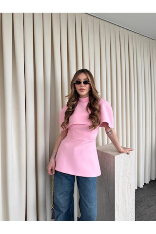 Laluvia Pembe Pelerinli Straplez Bluz - 1101 Pembe