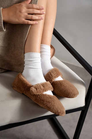 Nmoda Ultra Yumuşak Peluş Kadın Ev Babeti Ses Yapmaz Hafif Taban Panduf Koyu Vizon