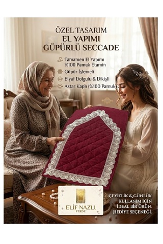 El Emeği Güpürlü Seccade Zarafet Ve Konfor Bir Arada-bordo
