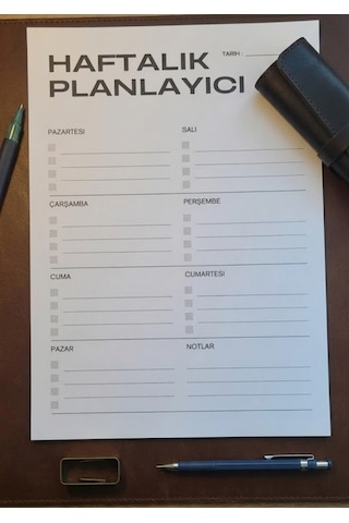 A4 Siyah Beyaz Haftalık Planlayıcı Profesyonel 50 Yaprak Çok Renkli