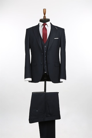 Jakamen Lacivert Slim Fit Yelekli Sivri Yaka Erkek Takım Elbise Lacivert