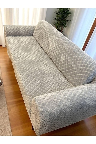 Bibaha Peluş Lastikli Koltuk Örtüsü 3 Kişilik Yıkanabilir Esnek Koltuk Kılıfı Gri 180 X 230 Çok Renkli