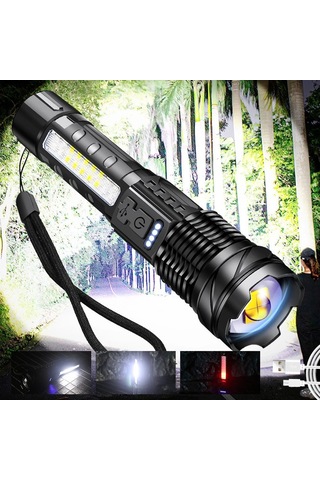 Lemestar 2600 Mah Pil Li-ion Dışarıda Kullanalım 30w Beyaz Lazer Feneri Cob Yan Lambalı Kırmızı-mavi Flash İş Aydınlatması Siyah