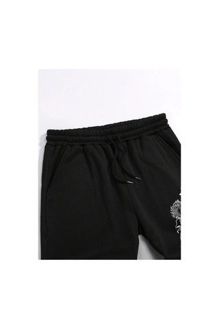 Tarzsokak Letter & Fire Print Drawstring Waist Eşofman Altı Siyah