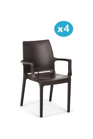 Omnipazar Sy-2502 Plastik Eve Bahçe Koltuk Sandalye 4'lü Set Kahverengi Kahverengi