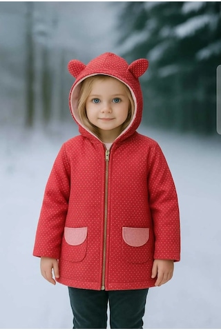 Retro Women Kız Çocuk Bebek Puantiyeli Kapişonlu Mevsimlik Kışlık Hediyelik Mont Yavruağzı