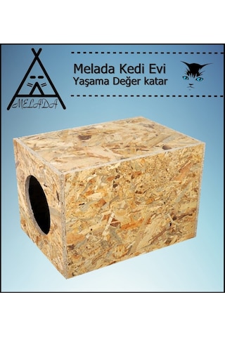 Melada Kedi Evi Dış Ortam Uygun Ahşap Kedi Evi Osb 34x27x24 Cm