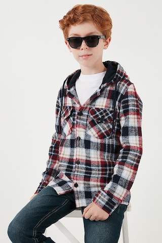 Lela Kapüşonlu Çift Cepli Ekoseli Kışlık Oduncu Erkek Çocuk Gömlek Cf24W81778 Lacivert-Bordo
