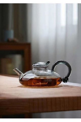 Kinu Füme Borosilikat Cam Demlik - 650 Ml, Oval Füme