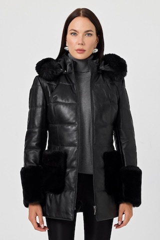 Natalina Siyah Deri Mont Siyah