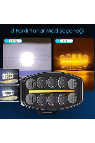 Sparkle 10" Beyaz Turuncu Led Spot Projektör + Drl Çalışma Lambası Yardımcı Sürüş Işık Barları Tır Kamyon Araç Kaput Tampon Tavan Çatı Işıkları Off Ro