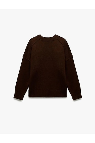 Koton Bisiklet Yaka Triko Kadın Oversize Kazak 6wak90177ht Kahverengi