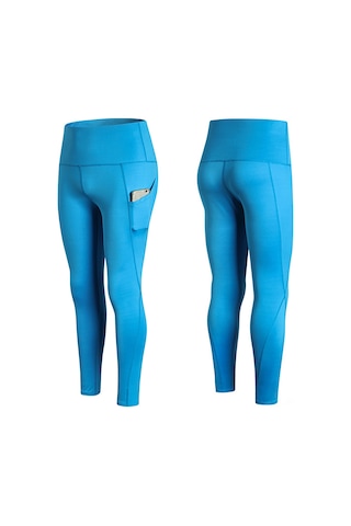 Reedark Yüksek Bel Yoga Taytı - Hızlı Kuruma, Esnek Ve Yan Cep Fonksiyonlu Spor Eşofmanı L Beden, Göl Mavisi Açık Mavi