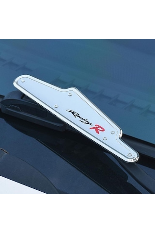 Silecek Rüzgarlığı Racing R Yazılı Üniversal Sportif Sessiz Aerodinamik Tasarım Gri Silver Krom Renk 1 Takım