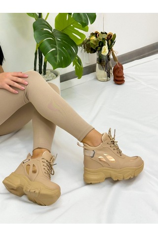 Erva'nın Butiği Bej Cilt Punto Kadın Bağcıklı Sneakers-4899