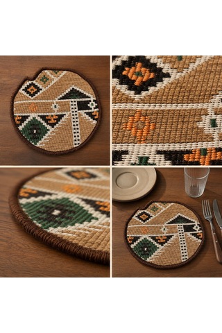 Bk Gift 6 Adet El Yapımı Anadolu İzleri Kilim Kumaşı Supla Koleksiyonu 27cm -3 Haki