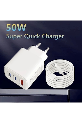 Xuweiwei Avrupa Süper Hızlı 50w 3 Portlu Şarj Cihazı 1 Fiş 1 5 M Kablo Dell Xps İphone Uyumlu S23 Pixel 7 Steam Deck Alt N
