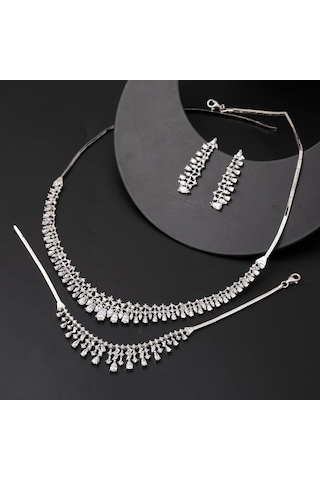 Damlalar Beyaz Altın Üçlü Set 14 Ayar Stpj33610