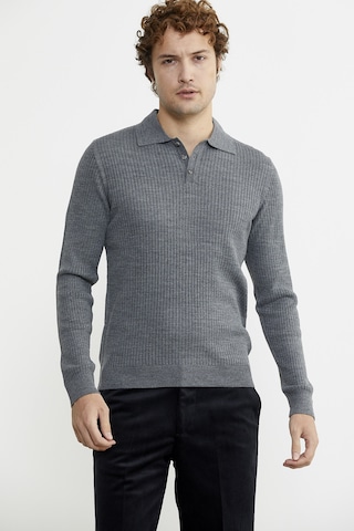 Sementa Polo Yaka Fitilli Triko Kazak - Füme 001