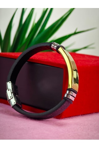 Çelik Derili Bileklik Kişiye Özel İsimli Paslanmaz Derili Çelik İsimli Bileklik 316 L Çelik Beyaz - Sarı