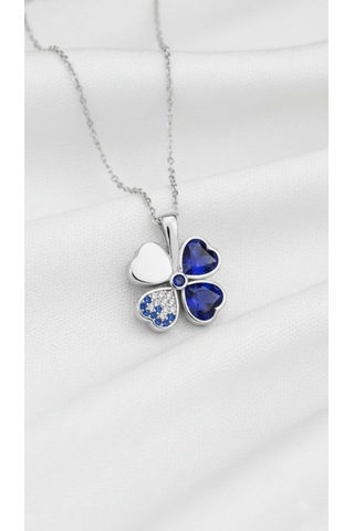 Çekirdekjewelry 925 Ayar Gümüş Safir Taşlı Ters Yonca Kolye Sarı