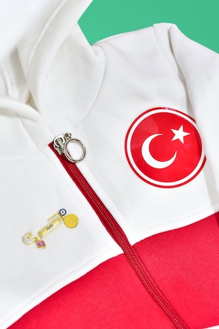 Papatya Silver 925 Ayar Gümüş Pembe Ayaklı Isimli Bebek İğnesi + Türkiye Armalı Kapişonlu Bebek Eşofmanı Altın